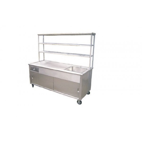STAINLESS STEEL TEA COUNTER WITH GLASS OVERSHELF & 1 SINK